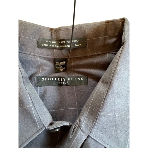Geoffrey Beene Fitted Long Sleeve Shirt 17.5 34 35 Gray Plaid Cotton Poly Blend - Picture 3 of 6